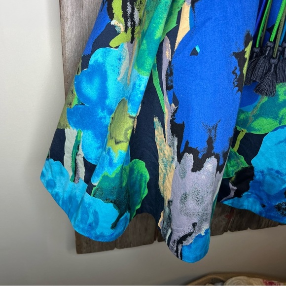 Anthropologie Vanessa Virginia Blue Watercolor Floral Print 50s Midi Dress sz 14 - Picture 7 of 16